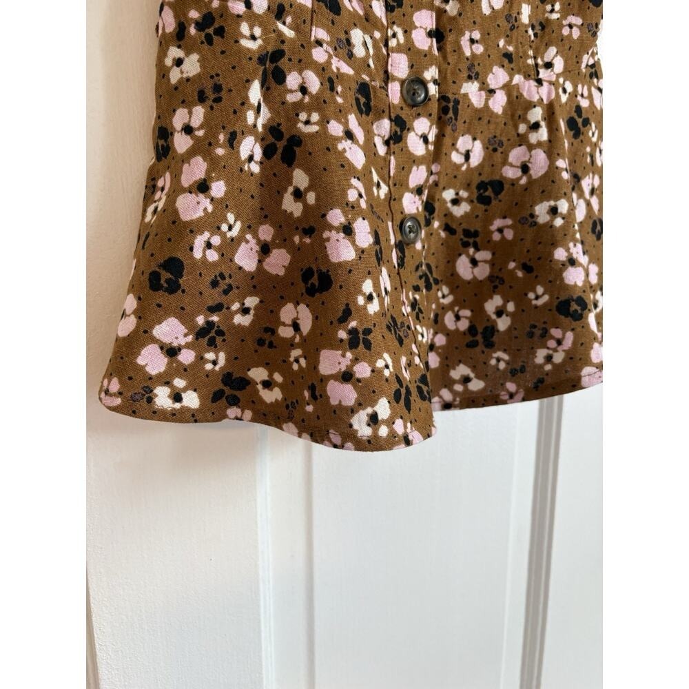 Who What Wear Womens XS Brown Pink Floral Linen Blend Button Front Peplum Top - Picture 8 of 9